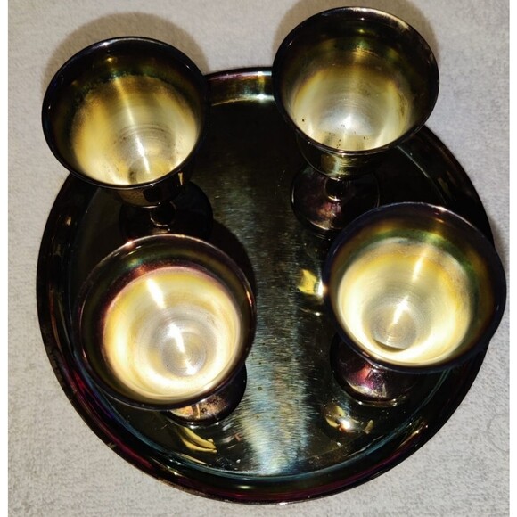 Vintage Wm Rogers Silver-plated Goblet Set with Serving Tray Pre Owned - Picture 3 of 16